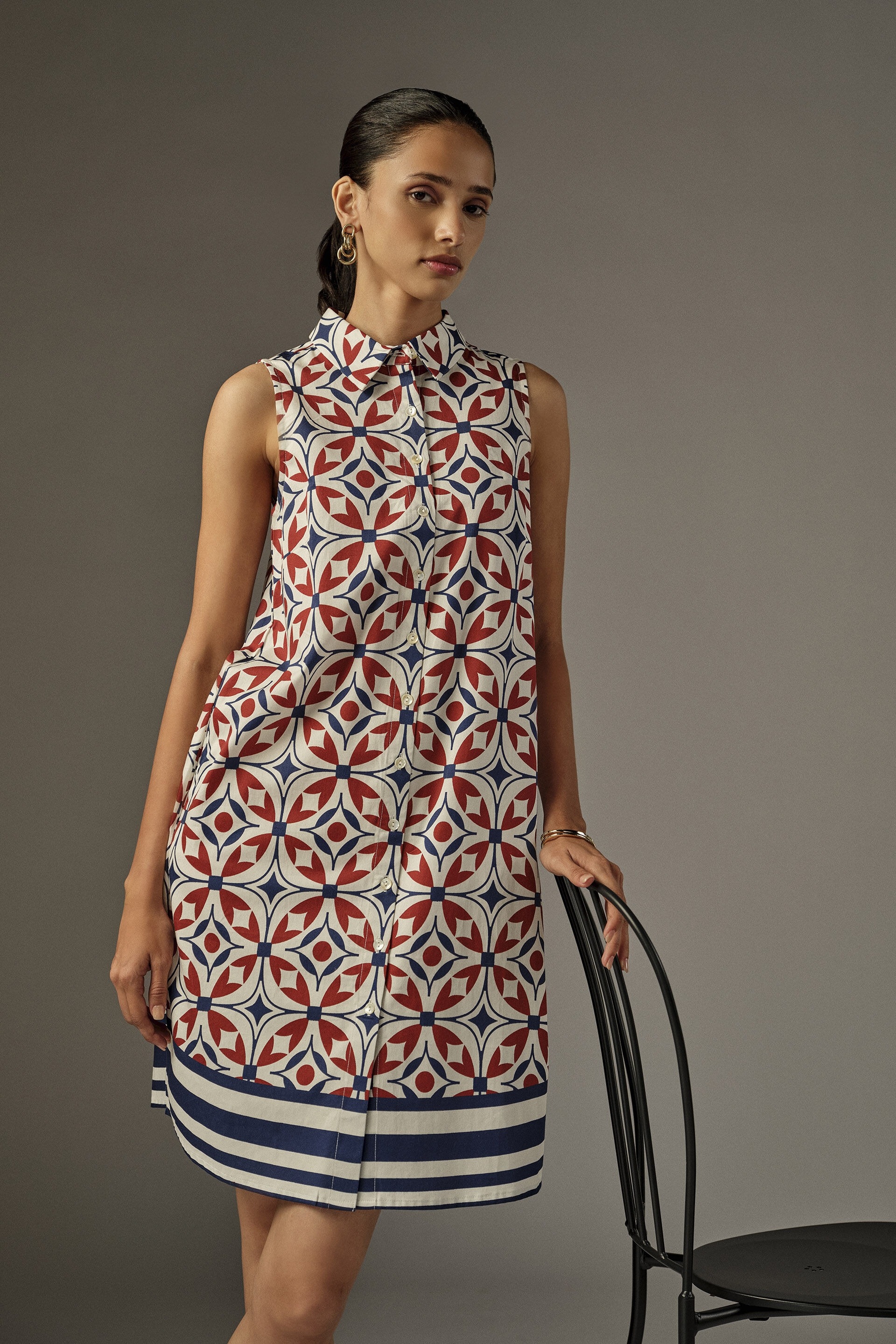 Maelys Printed Modal Dress, Maroon, image 1